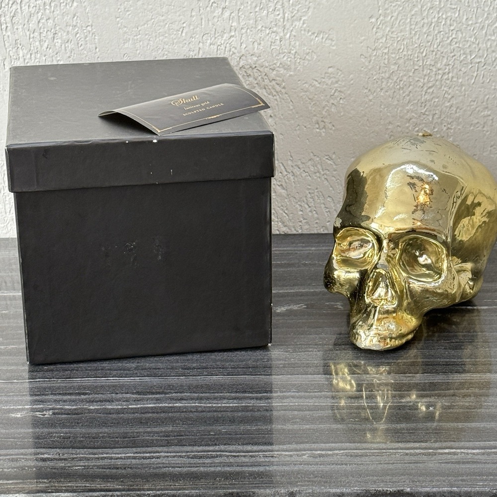 D.L. & Co Lustrous Metallic Gold Large Skull Candle